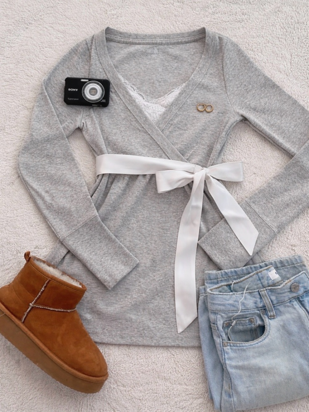 Y2K Style Hollister Babydoll Wrap Top with Satin Bow